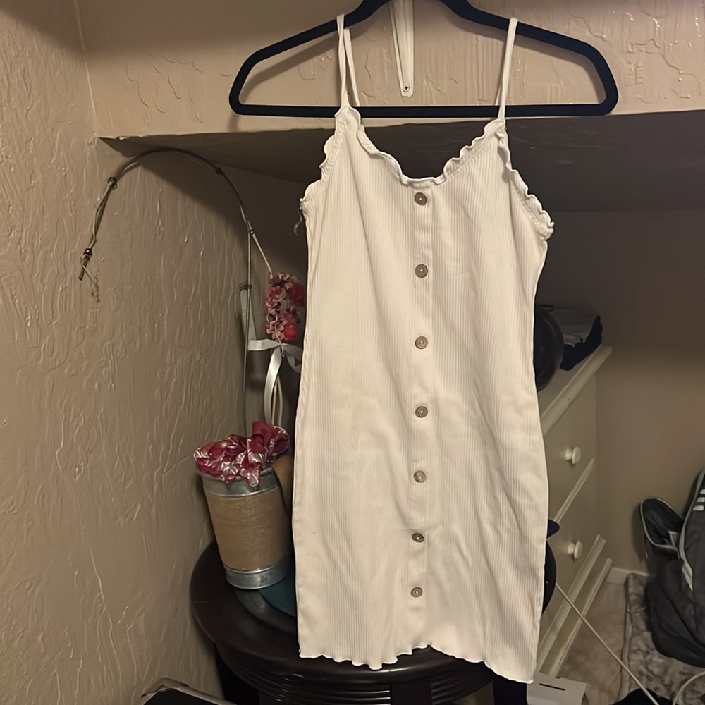Casual White Ribbed Mini Bodycon Dress - Picture 3 of 6